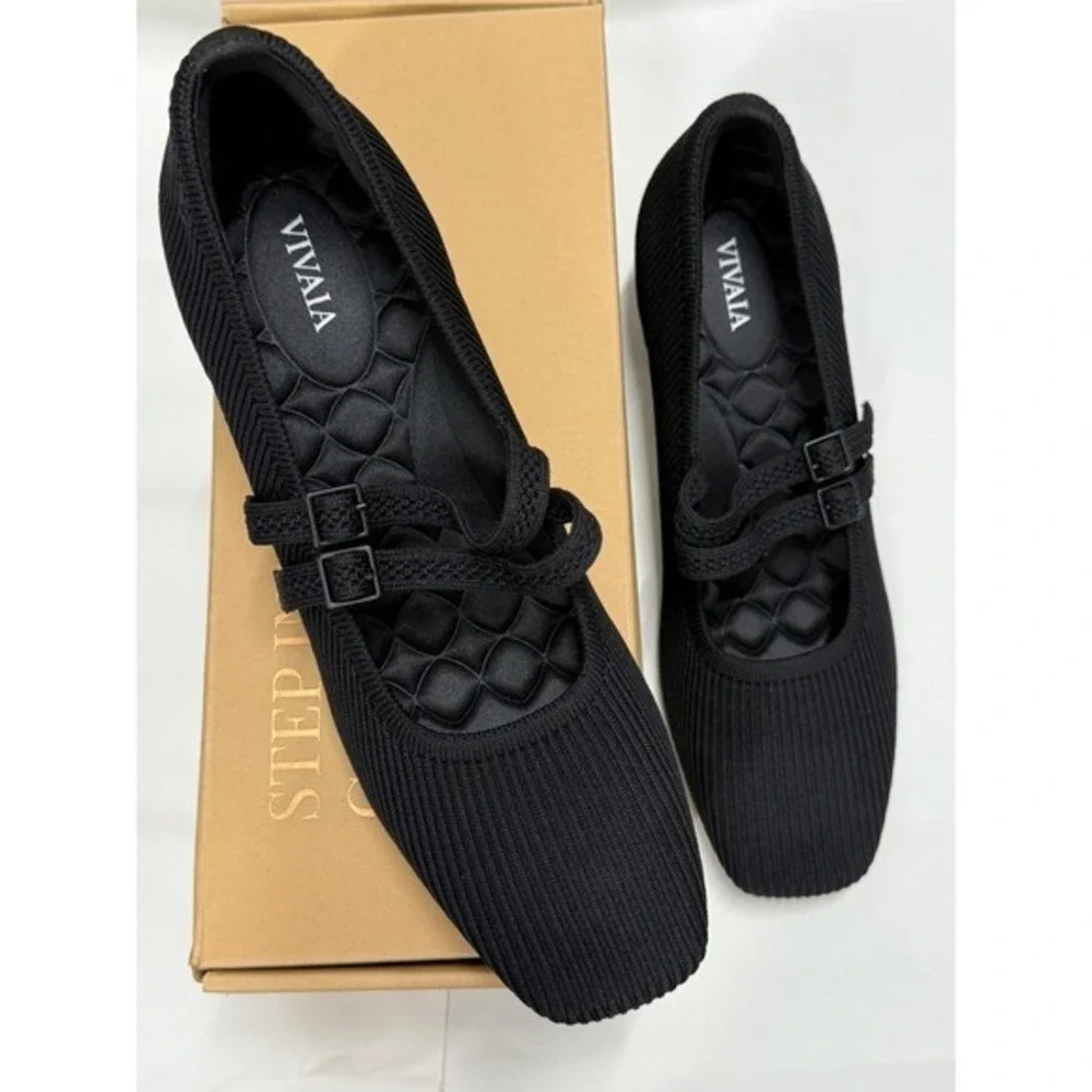 VIVAIA Mary Jane Knit Heels Black‎ Eco Friendly Comfort Work Shoe EU/38 US/7-7.5